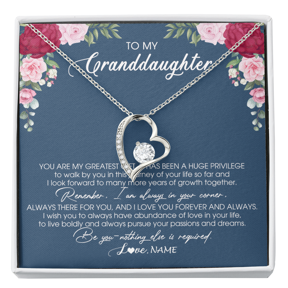 Forever Love Necklace | Personalized To My Granddaughter Necklace From Grandma Grandpa You Are My Greatest Gift Granddaughter Birthday Customized Jewelry Gift Box Message Card | siriusteestore