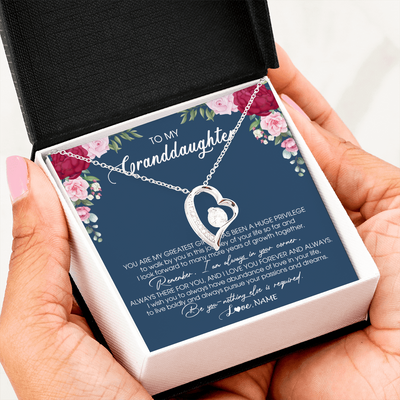 Forever Love Necklace | Personalized To My Granddaughter Necklace From Grandma Grandpa You Are My Greatest Gift Granddaughter Birthday Customized Jewelry Gift Box Message Card | siriusteestore