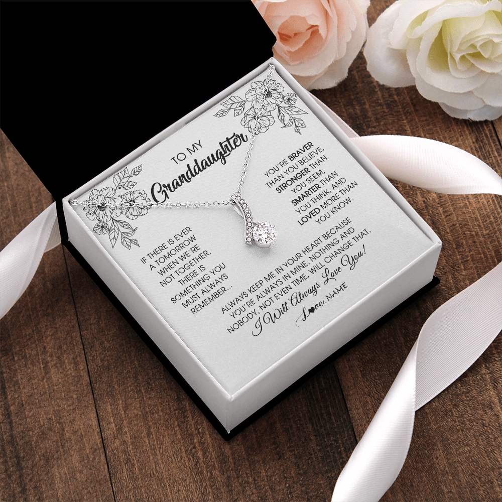 Alluring Beauty Necklace | Personalized To My Granddaughter Necklace From Grandma Grandpa You're Braver Stronger Smarter Granddaughter Birthday Customized Jewelry Gift Box Message Card | siriusteestore