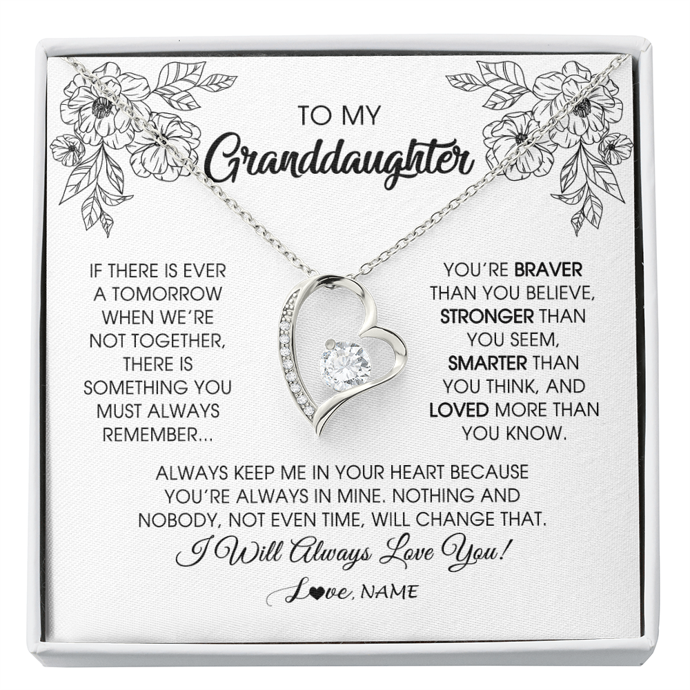 Forever Love Necklace | Personalized To My Granddaughter Necklace From Grandma Grandpa You're Braver Stronger Smarter Granddaughter Birthday Customized Jewelry Gift Box Message Card | siriusteestore