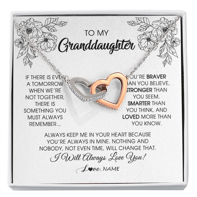 Interlocking Hearts Necklace | Personalized To My Granddaughter Necklace From Grandma Grandpa You're Braver Stronger Smarter Granddaughter Birthday Customized Jewelry Gift Box Message Card | siriusteestore