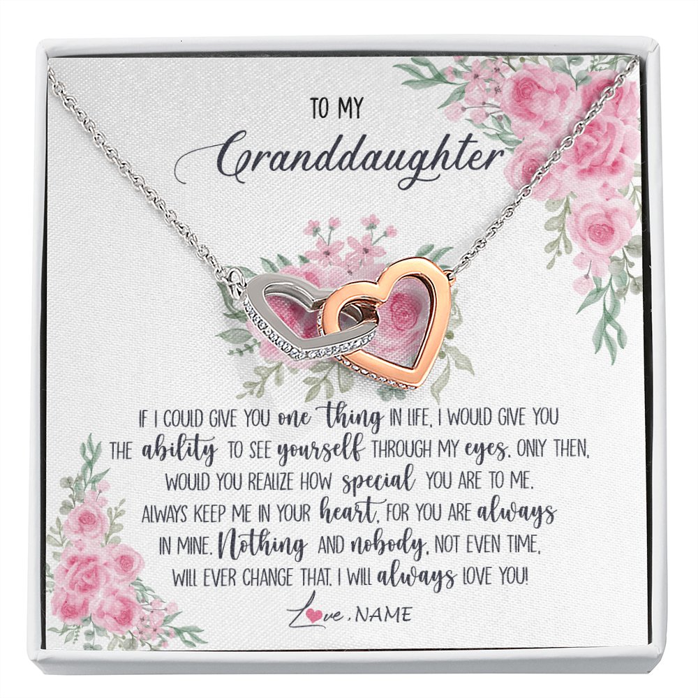 Interlocking Hearts Necklace | Personalized To My Granddaughter Necklace From Grandma I Will Always Love You Granddaughter Birthday Christmas Pendant Jewelry Customized Gift Box Message Card | siriusteestore