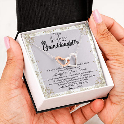 Interlocking Hearts Necklace | Personalized To My Granddaughter Necklace From Grandma Nana Straighten Your Crown Granddaughter Birthday Graduation Christmas Customized Gift Box Message Card | siriusteestore