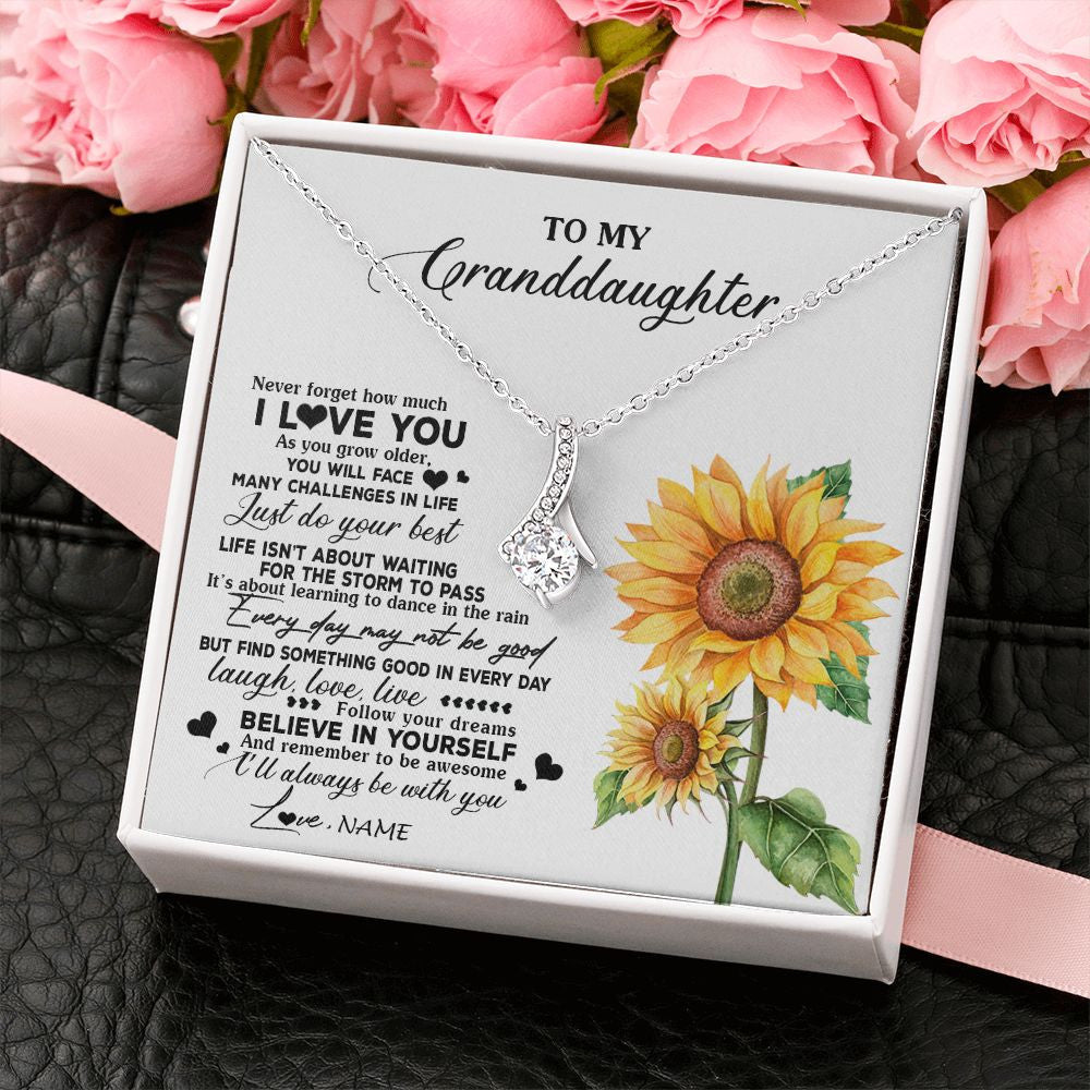 Alluring Beauty Necklace | Personalized To My Granddaughter Necklace From Grandma Nana Sunflower Wood Laugh Love Live Granddaughter Birthday Christmas Customized Gift Box Message Card | siriusteestore