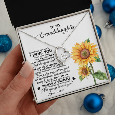 Forever Love Necklace | Personalized To My Granddaughter Necklace From Grandma Nana Sunflower Wood Laugh Love Live Granddaughter Birthday Christmas Customized Gift Box Message Card | siriusteestore