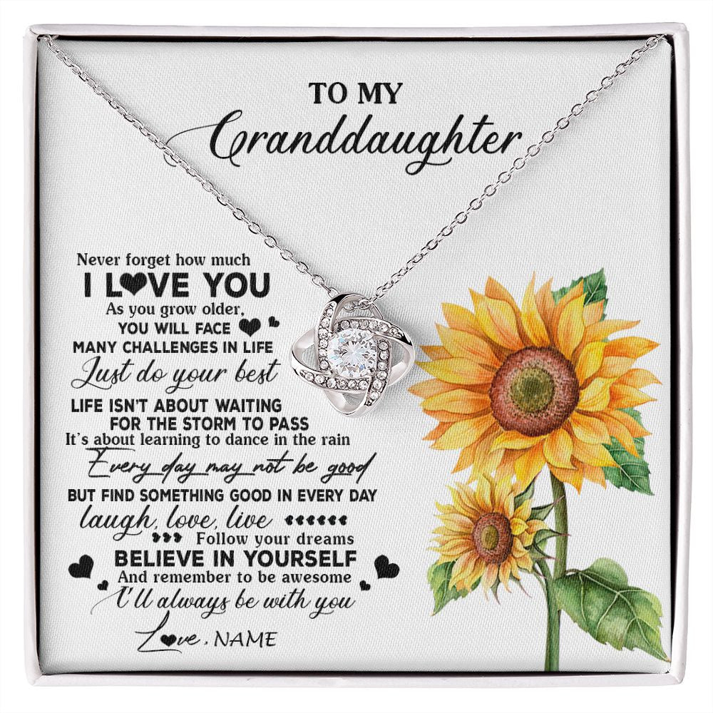 Love Knot Necklace | Personalized To My Granddaughter Necklace From Grandma Nana Sunflower Wood Laugh Love Live Granddaughter Birthday Christmas Customized Gift Box Message Card | siriusteestore