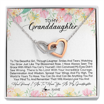 Interlocking Hearts Necklace | Personalized To My Granddaughter Necklace From Grandma Nana To This Beautiful Girl Granddaughter Jewelry Birthday Christmas Customized Gift Box Message Card | siriusteestore