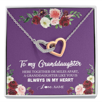 Interlocking Hearts Necklace | Personalized To My Granddaughter Necklace From Grandma Nana You Is Always In My Heart Granddaughter Birthday Christmas Customized Gift Box Message Card | siriusteestore