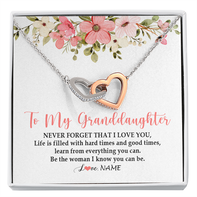 Interlocking Hearts Necklace | Personalized To My Granddaughter Necklace From Grandma Never Forget That I Love You Granddaughter Jewelry Birthday Christmas Customized Gift Box Message Card | siriusteestore