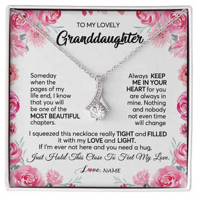 Alluring Beauty Necklace | Personalized To My Granddaughter Necklace From Grandma Papa Always Keep Me in Your Heart Granddaughter Birthday Christmas Customized Gift Box Message Card | siriusteestore