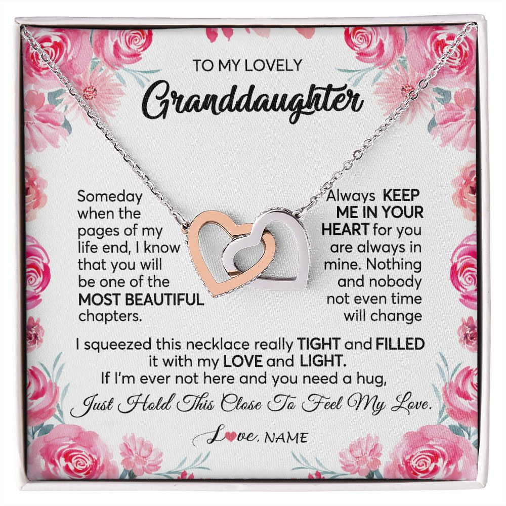Interlocking Hearts Necklace | Personalized To My Granddaughter Necklace From Grandma Papa Always Keep Me in Your Heart Granddaughter Birthday Christmas Customized Gift Box Message Card | siriusteestore