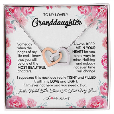 Interlocking Hearts Necklace | Personalized To My Granddaughter Necklace From Grandma Papa Always Keep Me in Your Heart Granddaughter Birthday Christmas Customized Gift Box Message Card | siriusteestore