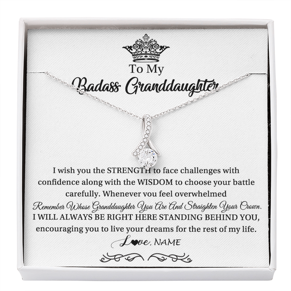Alluring Beauty Necklace | Personalized To My Granddaughter Necklace From Grandma Straighten Your Crown Granddaughter Jewelry Birthday Christmas Customized Gift Box Message Card | siriusteestore