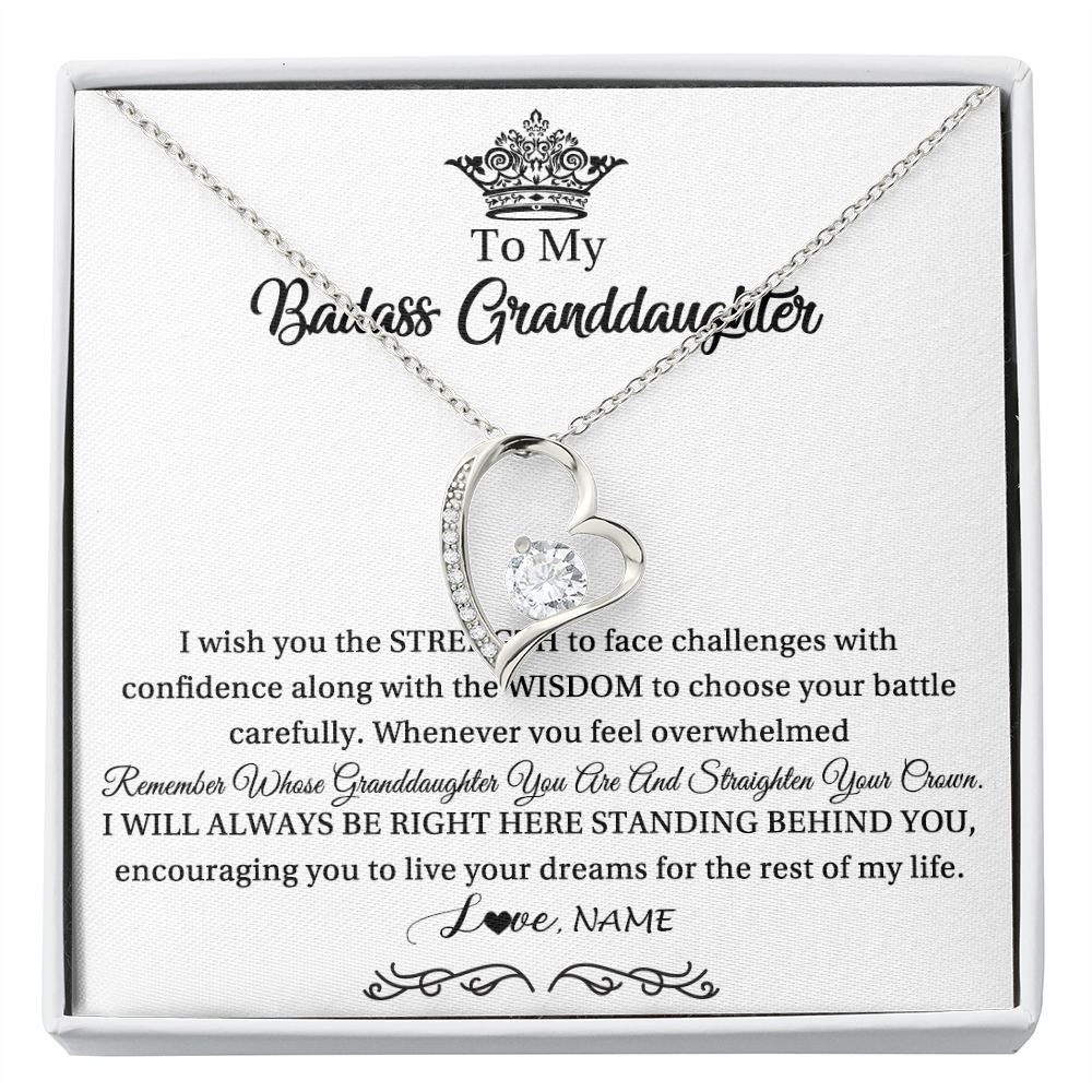 Forever Love Necklace | Personalized To My Granddaughter Necklace From Grandma Straighten Your Crown Granddaughter Jewelry Birthday Christmas Customized Gift Box Message Card | siriusteestore
