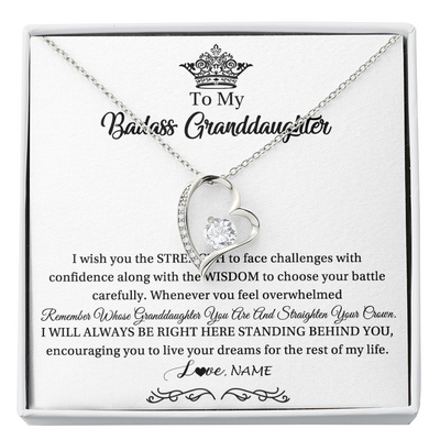 Forever Love Necklace | Personalized To My Granddaughter Necklace From Grandma Straighten Your Crown Granddaughter Jewelry Birthday Christmas Customized Gift Box Message Card | siriusteestore