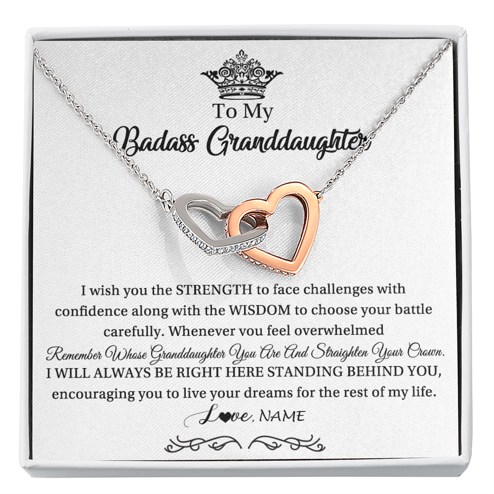 Interlocking Hearts Necklace | Personalized To My Granddaughter Necklace From Grandma Straighten Your Crown Granddaughter Jewelry Birthday Christmas Customized Gift Box Message Card | siriusteestore