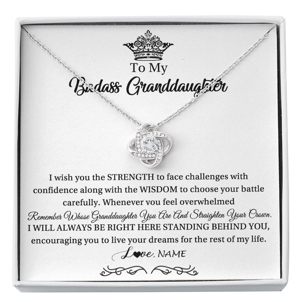 Love Knot Necklace | Personalized To My Granddaughter Necklace From Grandma Straighten Your Crown Granddaughter Jewelry Birthday Christmas Customized Gift Box Message Card | siriusteestore