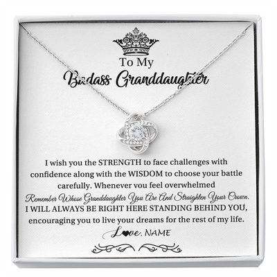 Love Knot Necklace | Personalized To My Granddaughter Necklace From Grandma Straighten Your Crown Granddaughter Jewelry Birthday Christmas Customized Gift Box Message Card | siriusteestore