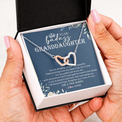 Interlocking Hearts Necklace | Personalized To My Granddaughter Necklace From Grandma Straighten Your Crown Queen Granddaughter Jewelry Birthday Christmas Customized Gift Box Message Card | siriusteestore