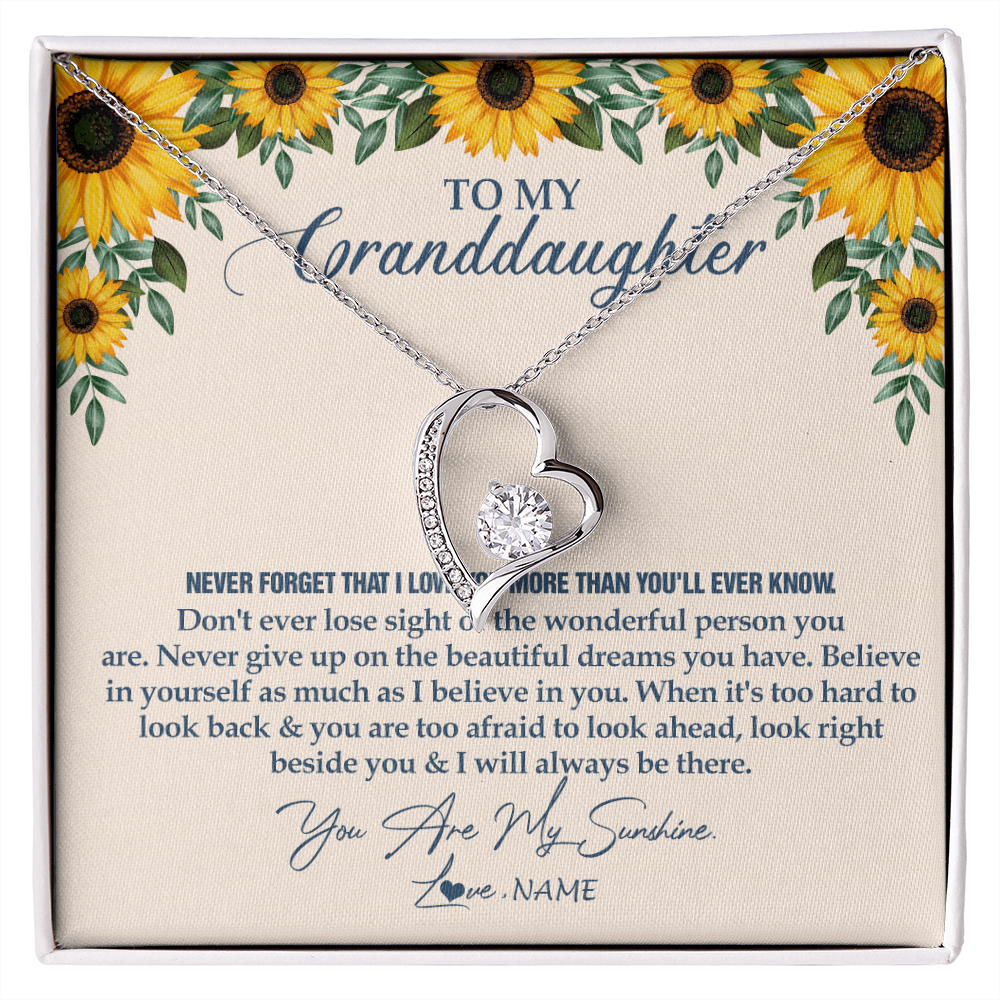 Forever Love Necklace | Personalized To My Granddaughter Necklace From Grandma Sunflower You Are My Sunshine Granddaughter Jewelry Graduation Birthday Customized Gift Box Message Card | siriusteestore
