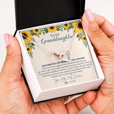 Interlocking Hearts Necklace | Personalized To My Granddaughter Necklace From Grandma Sunflower You Are My Sunshine Granddaughter Jewelry Graduation Birthday Customized Gift Box Message Card | siriusteestore