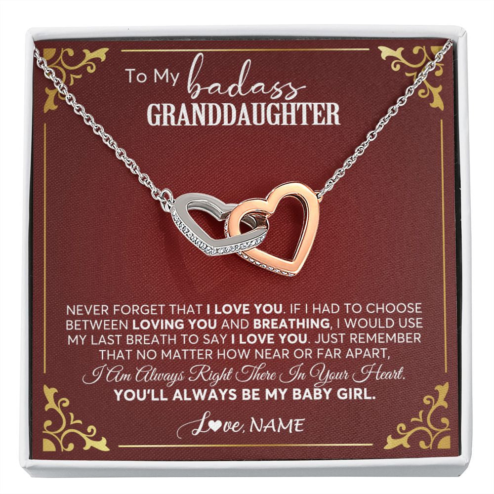 Interlocking Hearts Necklace | Personalized To My Granddaughter Necklace From Grandma You'Ll Always Be My Baby Girl Granddaughter Birthday Christmas Customized Gift Box Message Card | siriusteestore