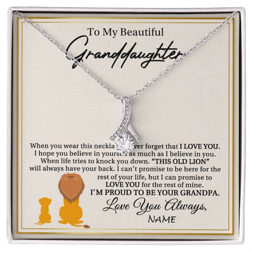 Alluring Beauty Necklace | Personalized To My Granddaughter Necklace From Grandpa I'M Proud To Be Your Grandpa Lion Granddaughter Birthday Christmas Customized Gift Box Message Card | siriusteestore