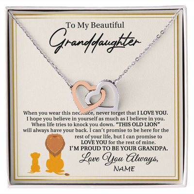 Interlocking Hearts Necklace | Personalized To My Granddaughter Necklace From Grandpa I'M Proud To Be Your Grandpa Lion Granddaughter Birthday Christmas Customized Gift Box Message Card | siriusteestore