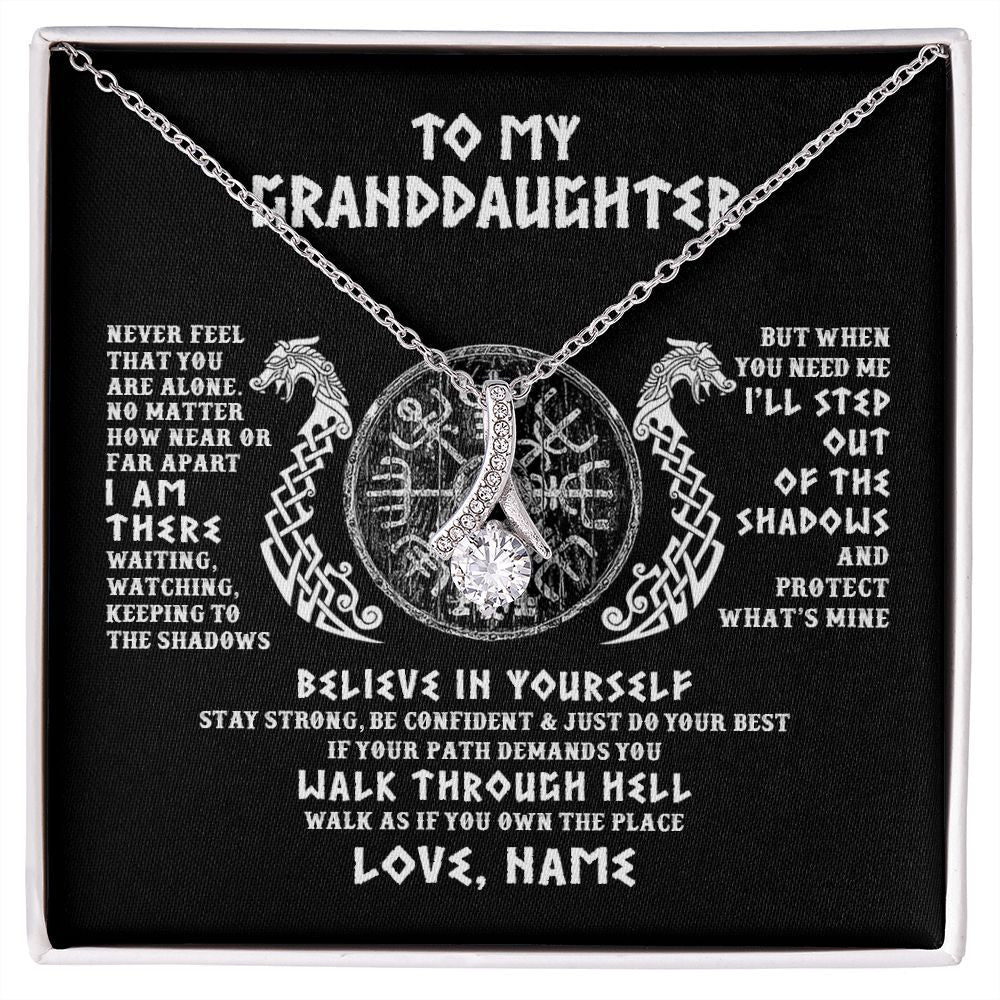 Alluring Beauty Necklace | Personalized To My Granddaughter Necklace Viking Never Feel You Are Alone Odin Scandinavian Norse Runes Birthday Christmas Customized Gift Box Message Card | siriusteestore