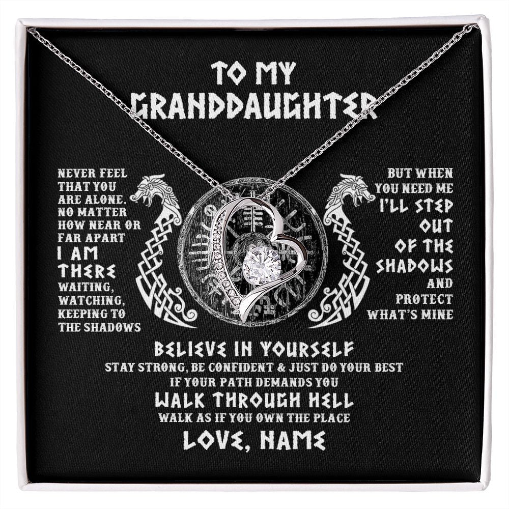 Forever Love Necklace | Personalized To My Granddaughter Necklace Viking Never Feel You Are Alone Odin Scandinavian Norse Runes Birthday Christmas Customized Gift Box Message Card | siriusteestore