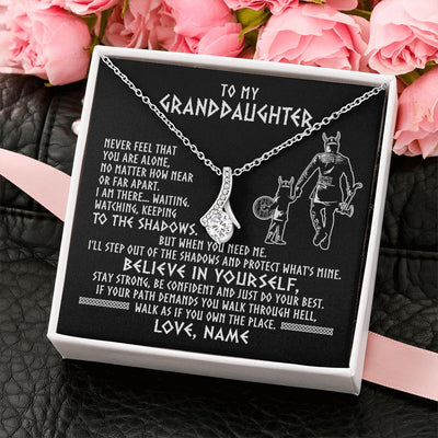 Alluring Beauty Necklace | Personalized To My Granddaughter Necklace Viking Never Feel You Are Alone Scandinavian Runes Viking Birthday Christmas Customized Gift Box Message Card | siriusteestore