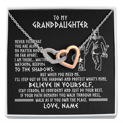 Interlocking Hearts Necklace | Personalized To My Granddaughter Necklace Viking Never Feel You Are Alone Scandinavian Runes Viking Birthday Christmas Customized Gift Box Message Card | siriusteestore