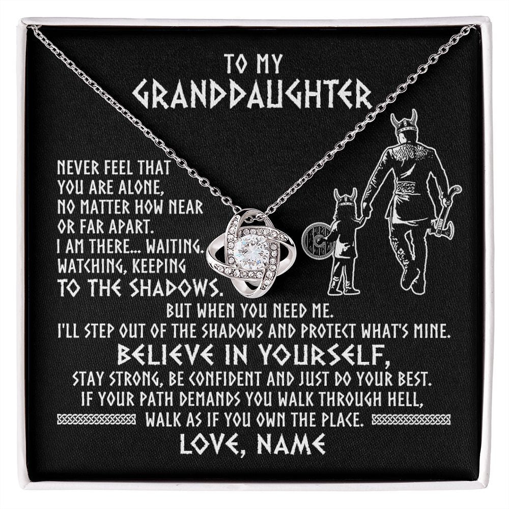 Love Knot Necklace | Personalized To My Granddaughter Necklace Viking Never Feel You Are Alone Scandinavian Runes Viking Birthday Christmas Customized Gift Box Message Card | siriusteestore