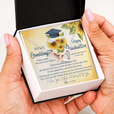 Interlocking Hearts Necklace | Personalized To My Granddaughter On Her Graduation Day Necklace Flower I Love You I'm Proud Of You Class of 2022 Jewelry Customized Gift Box Message Card | siriusteestore
