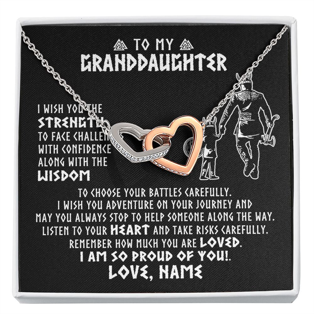 Interlocking Hearts Necklace | Personalized To My Granddaughter Viking Necklace From Papa Grandpa I Am So Proud Of You Runes Viking Birthday Christmas Customized Gift Box Message Card | siriusteestore
