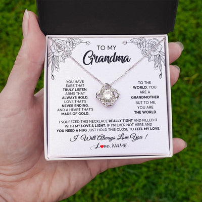 Love Knot Necklace | Personalized To My Grandma Necklace From Grandkids Granddaughter Hold This Close Feel My Love Grandma Birthday Mothers Day Customized Gift Box Message Card | siriusteestore