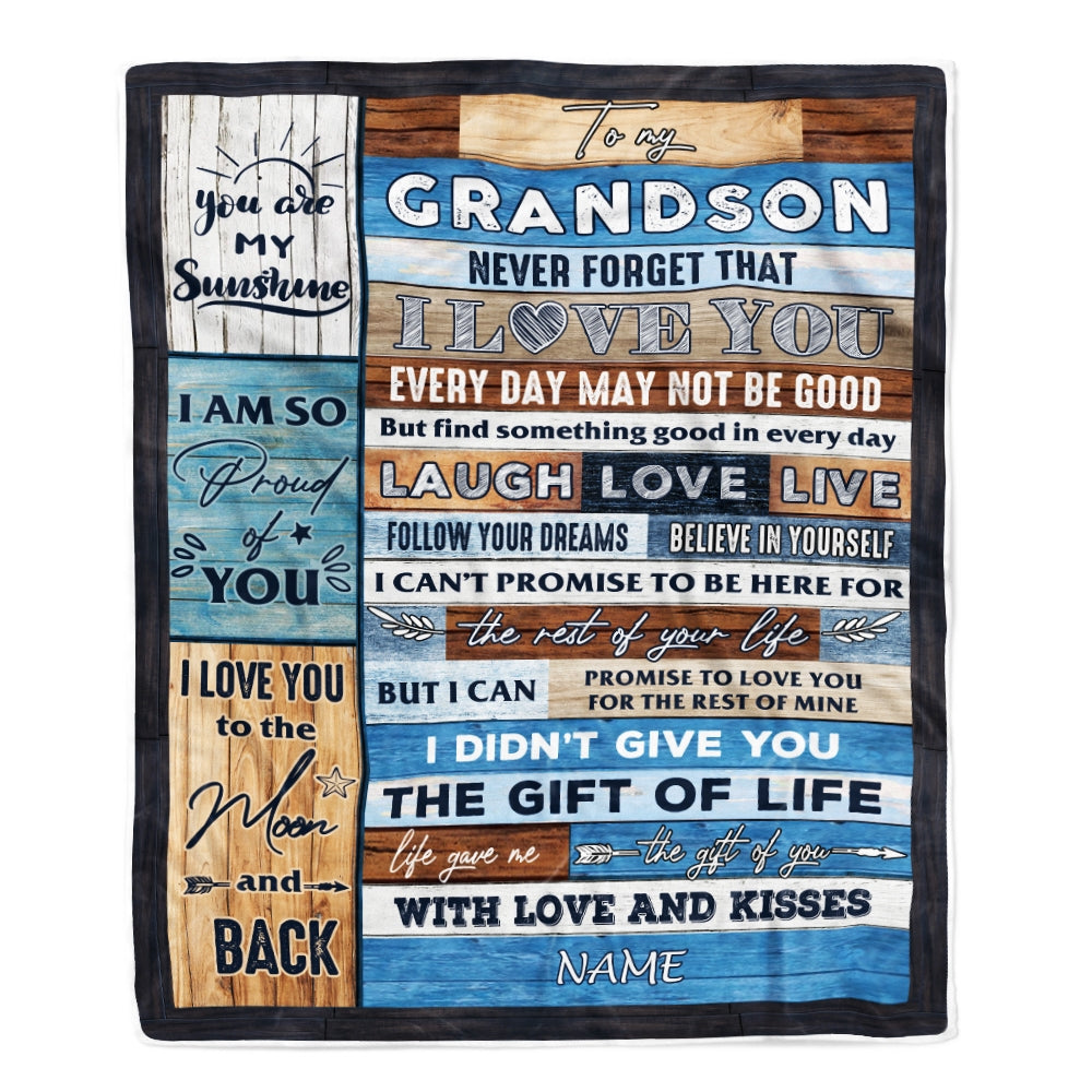 Personalized To My Grandson Blanket From Mom Grandma Grandpa I Love You Wood Grandson Birthday Christmas Thanksgiving Graduation Customized Fleece Blanket | siriusteestore
