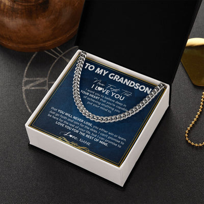 Cuban Link Chain Necklace | Personalized To My Grandson Cuban Necklace From Grandma Papa Never Forget That I Love You Grandson Birthday Christmas Customized Gift Box Message Card | siriusteestore