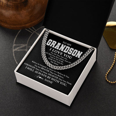 Cuban Link Chain Necklace | Personalized To My Grandson Necklace Cuban From Grandma Papa Believe In Yourself Grandson Birthday Graduation Christmas Customized Gift Box Message Card | siriusteestore