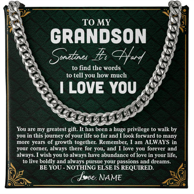 Cuban Link Chain Necklace | Personalized To My Grandson Necklace Cuban From Grandma Papa You Are My Greatest Gift Grandson Birthday Graduation Christmas Customized Gift Box Message Card | siriusteestore