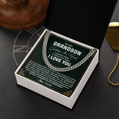 Cuban Link Chain Necklace | Personalized To My Grandson Necklace Cuban From Grandma Papa You Are My Greatest Gift Grandson Birthday Graduation Christmas Customized Gift Box Message Card | siriusteestore