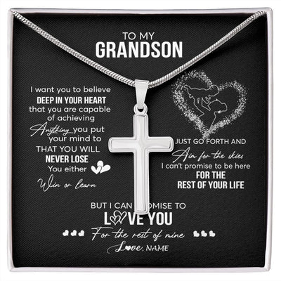 Stainless Cross Necklace | Personalized To My Grandson Necklace From Grandma Nana Promise To Love You Grandson Birthday Christmas Pendant Customized Gift Box Message Card | siriusteestore