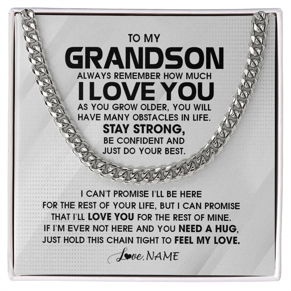 Cuban Link Chain Necklace | Personalized To My Grandson Necklace From Grandma Papa Always Remember I Love You Grandson Birthday Graduation Christmas Customized Gift Box Message Card | siriusteestore