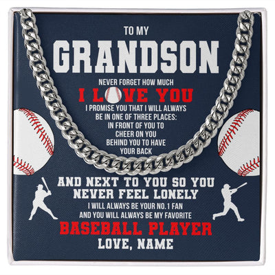 Cuban Link Chain Necklace | Personalized To My Grandson Necklace From Grandma Papa Never Forget I Love You Baseball Grandson Birthday Christmas Customized Gift Box Message Card | siriusteestore