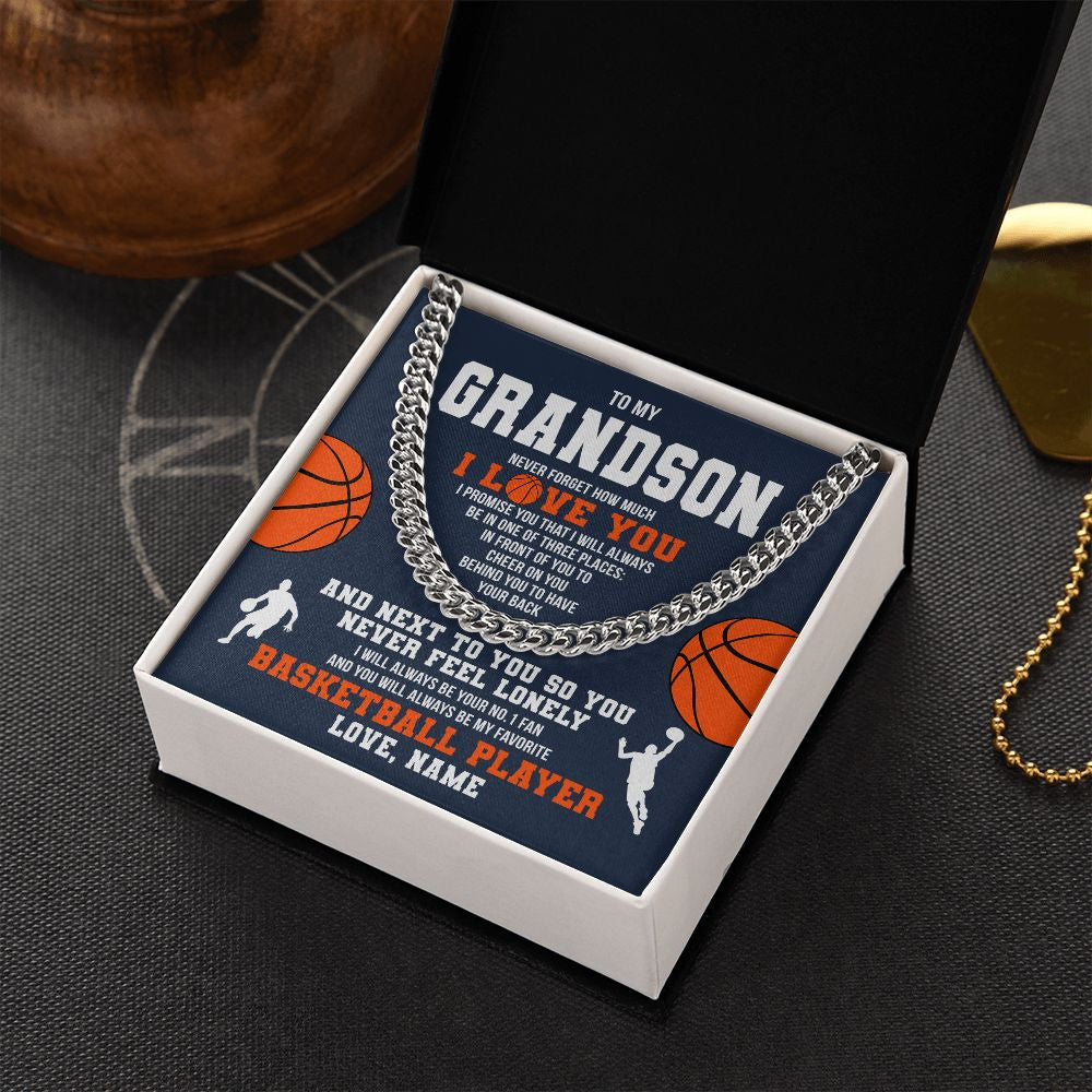 Cuban Link Chain Necklace | Personalized To My Grandson Necklace From Grandma Papa Never Forget I Love You Basketball Grandson Birthday Christmas Customized Gift Box Message Card | siriusteestore