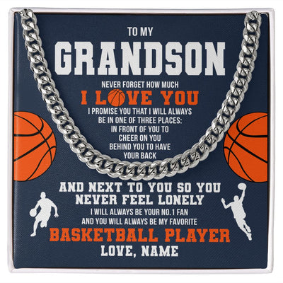 Cuban Link Chain Necklace | Personalized To My Grandson Necklace From Grandma Papa Never Forget I Love You Basketball Grandson Birthday Christmas Customized Gift Box Message Card | siriusteestore