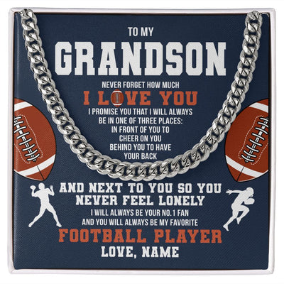 Cuban Link Chain Necklace | Personalized To My Grandson Necklace From Grandma Papa Never Forget I Love You Football Grandson Birthday Christmas Customized Gift Box Message Card | siriusteestore
