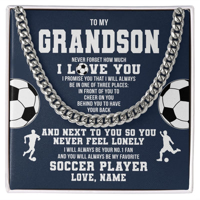 Cuban Link Chain Necklace | Personalized To My Grandson Necklace From Grandma Papa Never Forget I Love You Soccer Grandson Birthday Christmas Customized Gift Box Message Card | siriusteestore