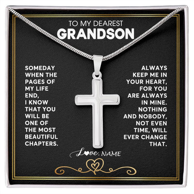 Stainless Cross Necklace | Personalized To My Grandson Necklace From Grandmother Papa When The Pages Of My Life End Grandson Birthday Christmas Customized Gift Box Message Card | siriusteestore