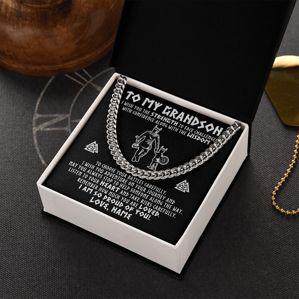 Cuban Link Chain Necklace | Personalized To My Grandson Viking Necklace From Papa Grandpa I Am So Proud Of You Runes Viking Grandson Birthday Christmas Customized Gift Box Message Card | siriusteestore
